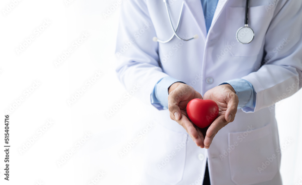 Doctor holding a red heart. Medical help, prophylaxis or insurance concept. Cardiology care, health, protection Doctor holding a red heart. Medical help, prophylaxis or insurance concept. Cardiology care, health, protection