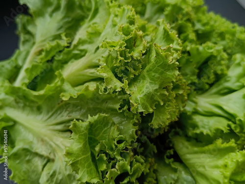 Lettuce on a black background. Healthy vegetables. Close view.