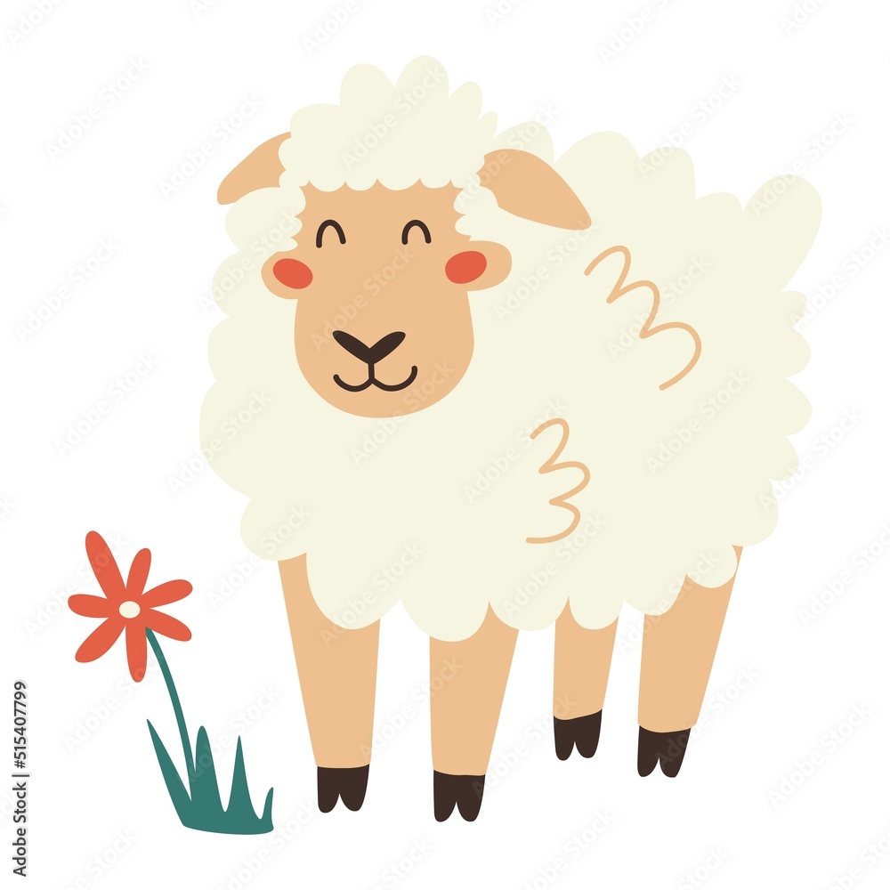 Cute smiling sheep. Vector cartoon illustration. Cute smiling sheep. Vector cartoon illustration.