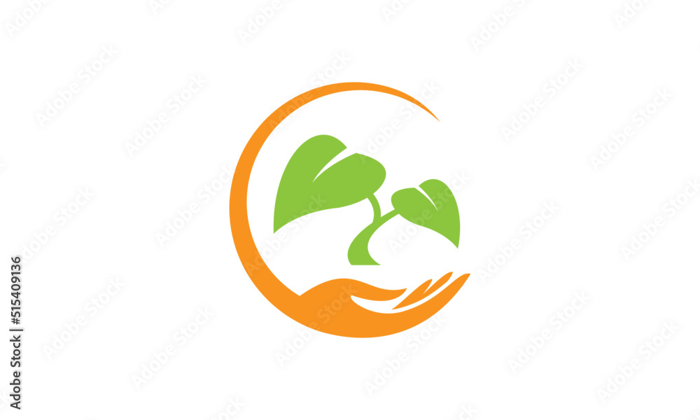 Human hands and tree with green leaves. Logo, symbol, icon, illustration, vector, template, design Human hands and tree with green leaves. Logo, symbol, icon, illustration, vector, template, design