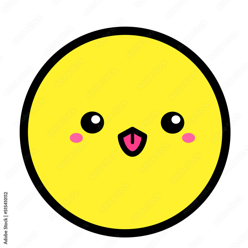 Fototapeta premium Flat kawaii emoji face. Cute funny cartoon character. Simple line art expressions web icon. Emoticon sticker. Vector graphic illustration.