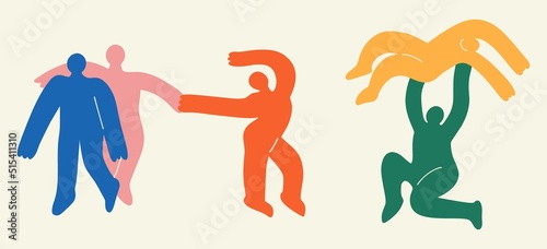 A set of various strange creatures or people in various poses. Cute disproportionate isolated characters. Modern fashion illustration. Flat design  cartoon hand drawn  vector.