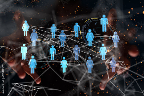 Abstract technology group and data 3d