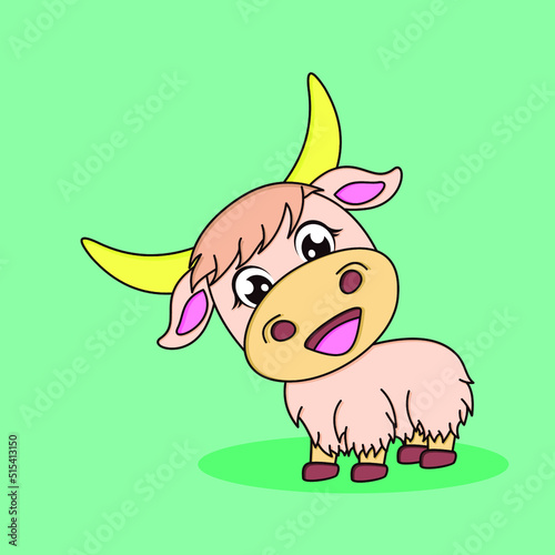 Cute baby yak cartoon. vector icon illustration