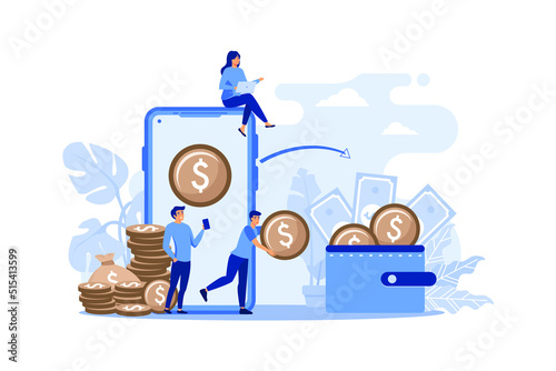 Financial transactions, non-cash payment transactions. Pos-terminal and payment systems, currency, coins, NFC payment system. flat design modern illustration