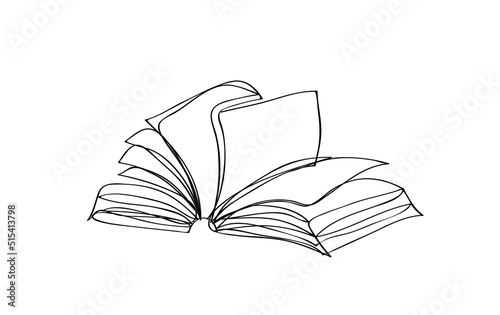 open book on white background, line drawing style, vector design