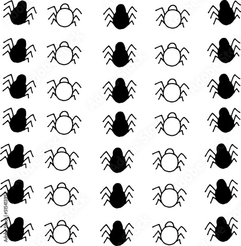 Pattern of spiders on a white background. Halloween concept. Halloween background with spiders.