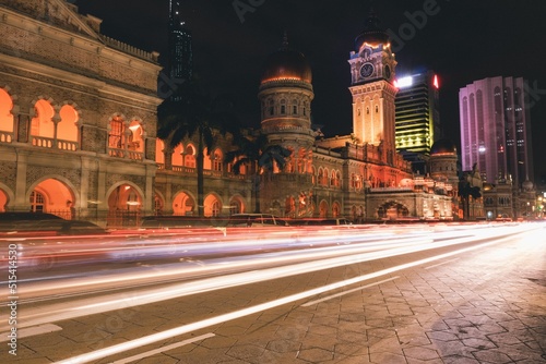 Photography Long exposure of traffic lights against the Sultan Abdul-Samad building in Kuala