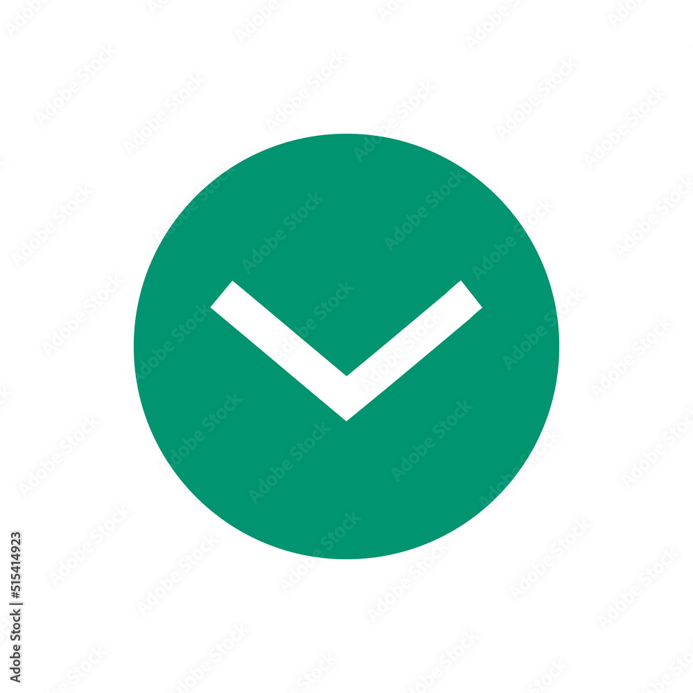 Tick icon. Filled vector OK button isolated in round shape on white background. Simple interface element Tick icon. Filled vector OK button isolated in round shape on white background. Simple interface element