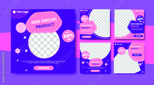 Vector illustration of pink and purple new product arrival templates