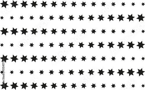 Pattern of black stars of different sizes on white background 