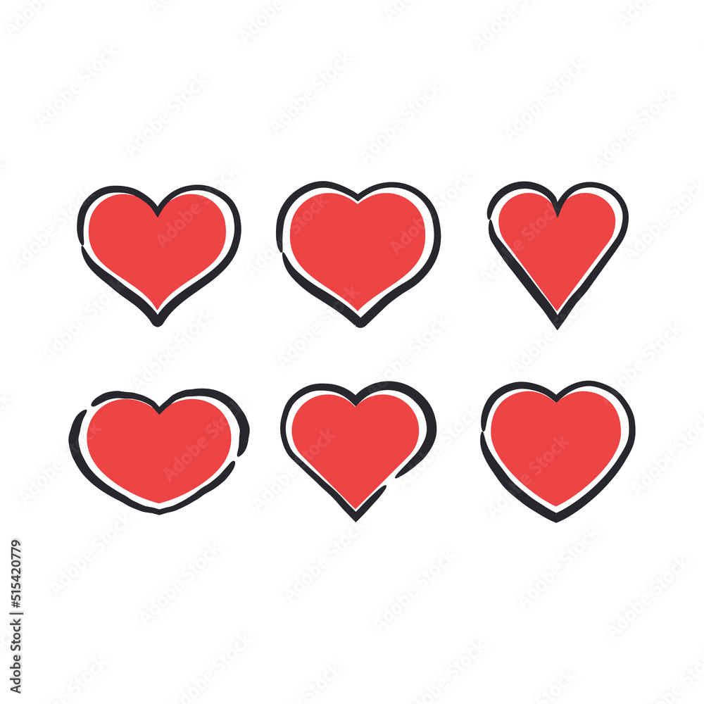 Heart doodles. Hand drawn hearts. Valentine's day love illustrations.