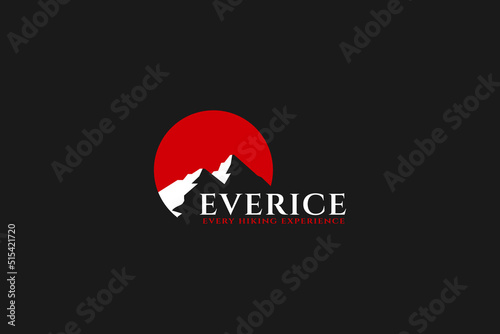 mountain silhouette isolated red moon emblem graphic design vector. usable for brand apparel. hike, expedition,adventure