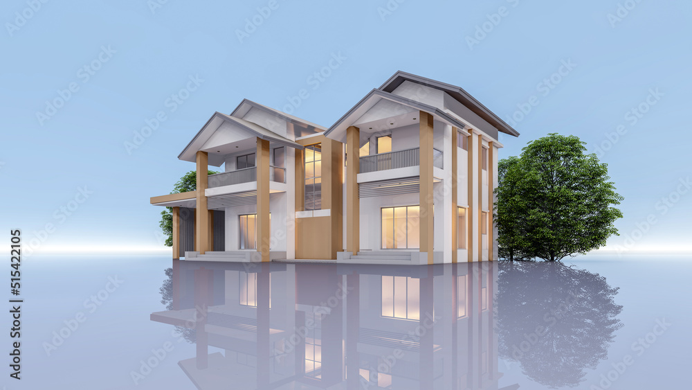 3D rendering illustration of modern house 3D rendering illustration of modern house