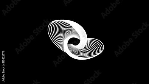 Stylish background of curved lines in dynamic motion, white on black. Flowing white lines create abstract shapes. Background with concentric rings moving.