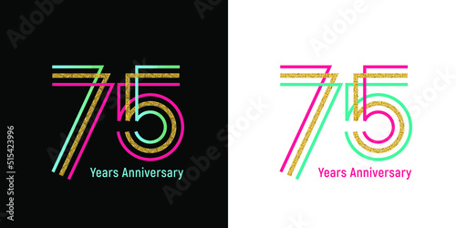 Elegant 75th anniversary logo template made from bright ribbons. Option on a dark and light background. Text in a vector file is easy to edit