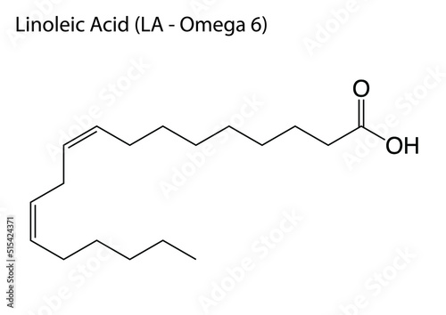 Digital vector illustration of the chemical structure of Linoleic Acid or Omega 6
