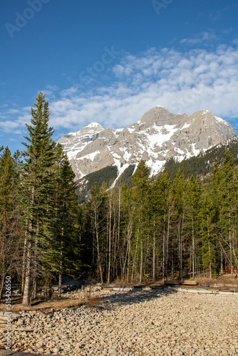 Kananaskis Country Lodge reflecting pool with mountains in the background