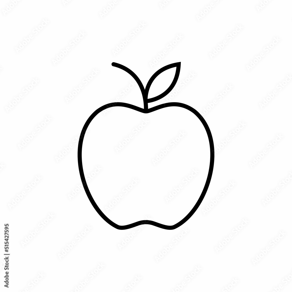 Apple fruit outline icon in black. Vector EPS 10. Isolated illustration on white. For farm market. Healthy food menu. Silhouette can be used for any platform and purpose, dev, app, design, web, ui Apple fruit outline icon in black. Vector EPS 10. Isolated illustration on white. For farm market. Healthy food menu. Silhouette can be used for any platform and purpose, dev, app, design, web, ui