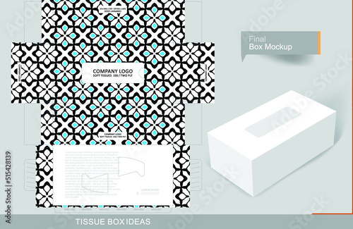 Digital vector illustration of a patterned tissue paper box mockup