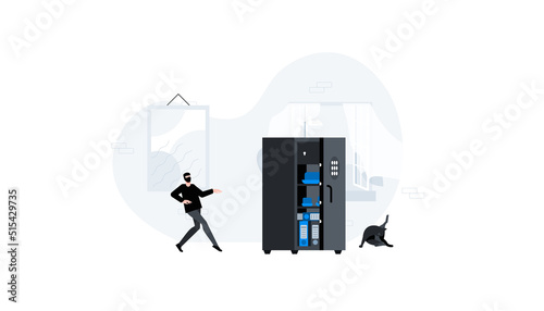 The thief tiptoes to the safe. Animation ready duik friendly vector.