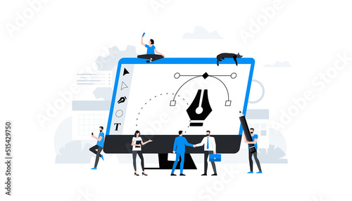 Conceptual illustration of the workplace of graphic designers. Animation ready duik friendly vector.