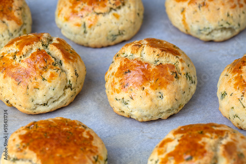 Delicious Turkish food; dill cheese pastry, Turkish name; dere otlu peynirli pogaca photo