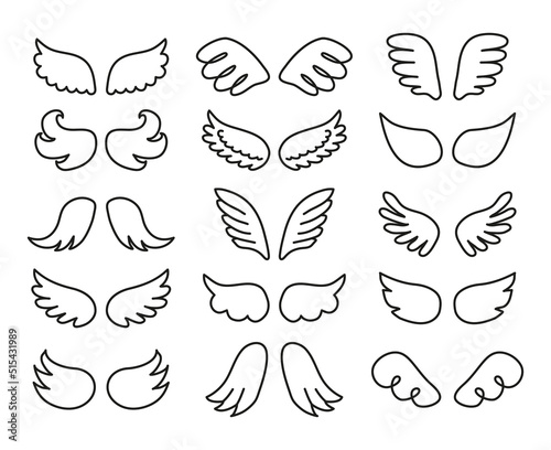 Set of doodle angel wings.
