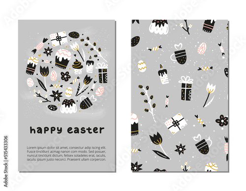 Card templates with doodle Easter icons.