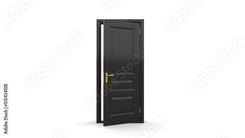 Creative illustration of open, closed door, entrance realistic doorway isolated on background 3d photo