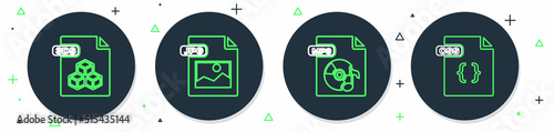 Set line JPG file document, MP3, 3DS and CSS icon. Vector