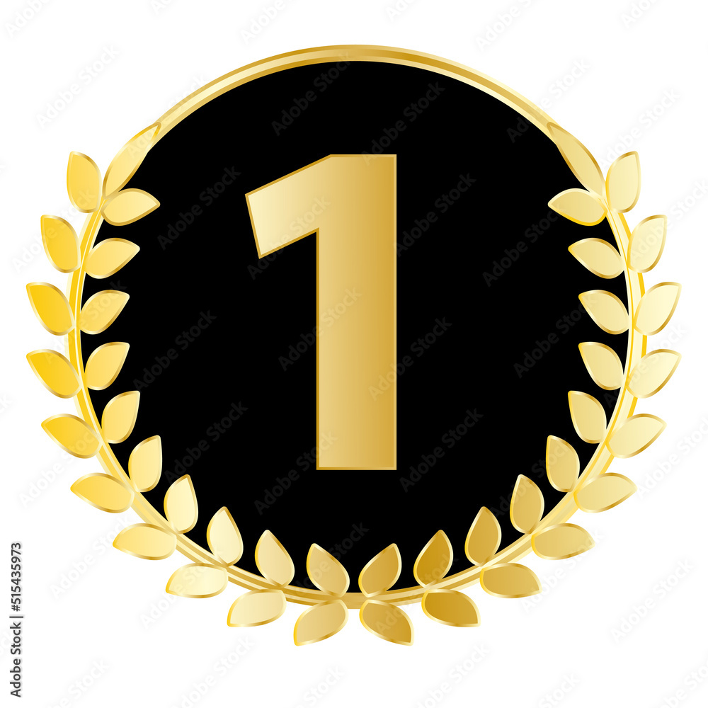 First place or best quality cot of arms with laurel wreath. Vector icon.