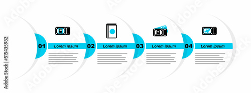 Set line Airline ticket, Train, Cover book travel guide and Bus icon. Vector