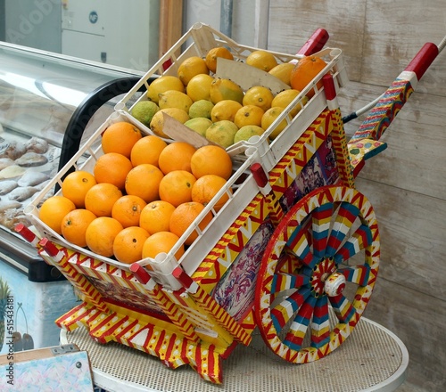 Italy, Sicily: Small Sicilian cart with Oranges and lemons.