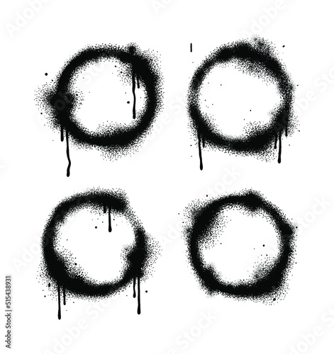 Graffiti Sprayed Circle Design Element in Black on White. Spray Paint Ring. Street style. Round Logo. Grunge Vector Illustration.	
