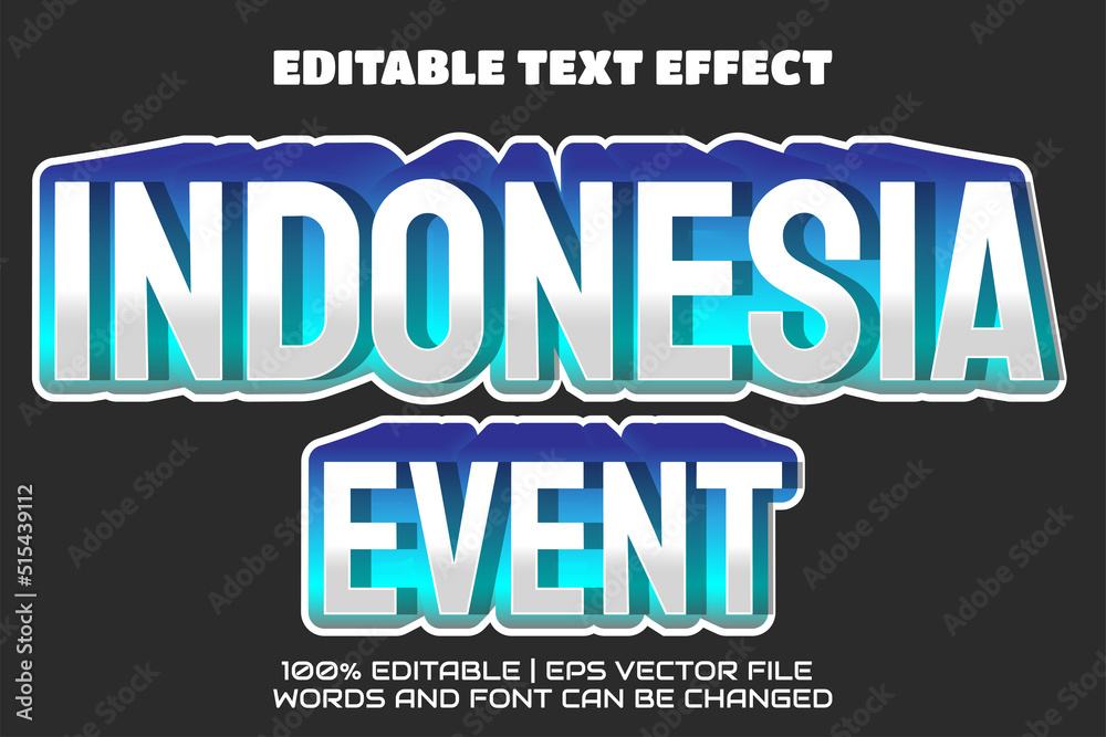 indonesia event text effect with gradient blue color.