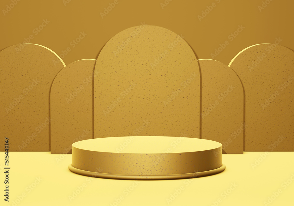 3d background render of gold podium stand with ring for product mockup