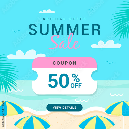 Summer sale coupon vector illustration. Summer promotion.
