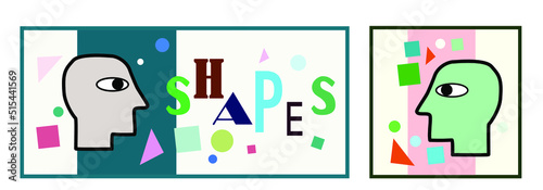 Shapes icon vector illustration. Background design. Banner web page  poster abstract art. Advertisement, card page graphic design. Colourful shapes. Activity page. clip art