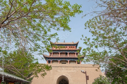 Closeup of Jiayuguan fort surrounded by Great wall in Gansu, China photo