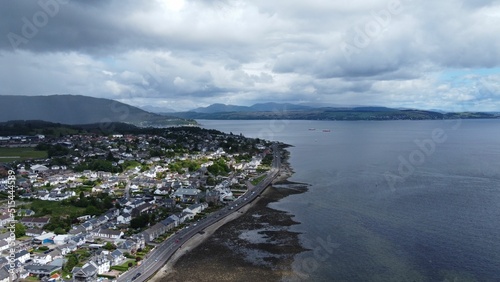 Beautiful aerial view of Dunoon with Holy Loch under a cloudy sky, Scotland photo