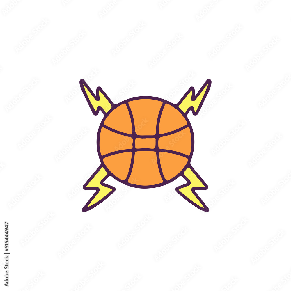Basketball with crossed thunder, illustration for t-shirt, sticker, or apparel merchandise. With doodle, retro, and cartoon style. Basketball with crossed thunder, illustration for t-shirt, sticker, or apparel merchandise. With doodle, retro, and cartoon style.