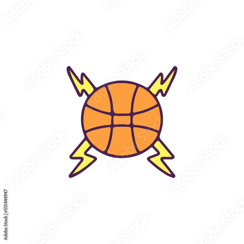 Basketball with crossed thunder, illustration for t-shirt, sticker, or apparel merchandise. With doodle, retro, and cartoon style.