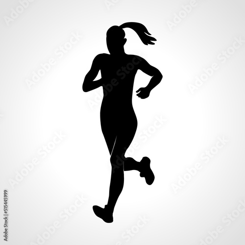Silhouette of a running woman or jogger or sprinter. Jogging