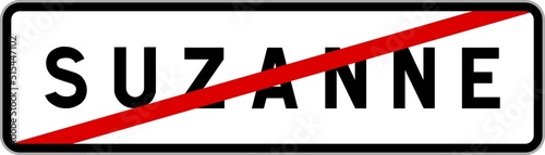 Fotografie Panneau sortie ville agglomération Suzanne / Town exit sign Suzanne