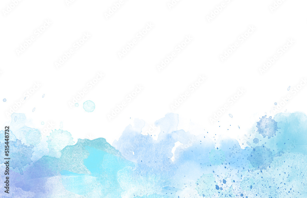 Blue Watercolor paint border isolated on white