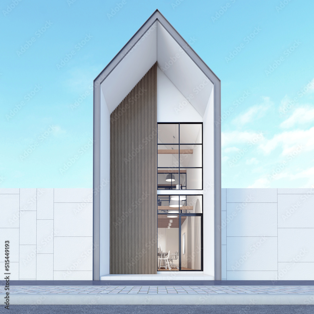 Fototapeta premium Nordic architecture office with white exterior wall. 3d rendering