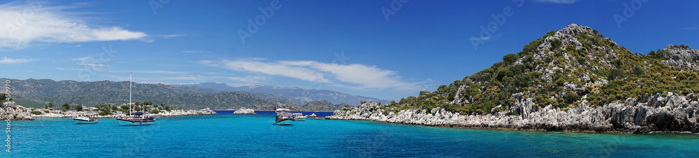 Panoramic view of a city at the Mediterranean coast, Kas, Turkey