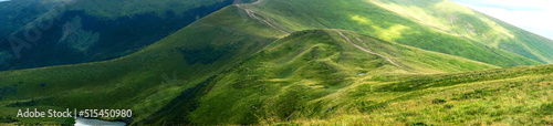 Panoramic view of the Carpathian mountains on a sunny day, Ukraine