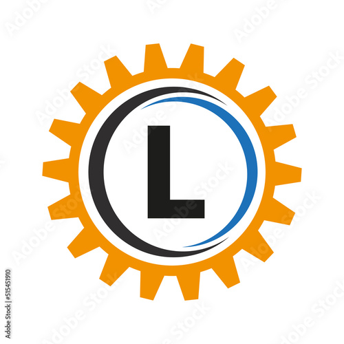 Letter L Gear Logo Design Template. Automotive Gear Logo for Business and Industrial Identity